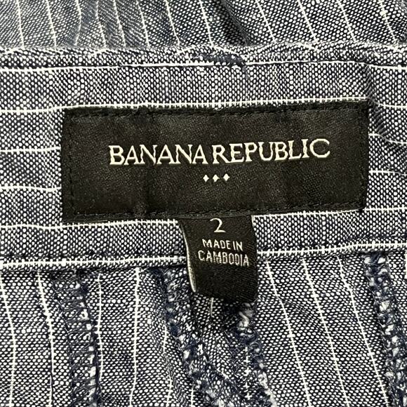Banana Republic‎ Shorts Womens 2 Gray Pinstripes Chino Linen Mid Rise - Picture 4 of 11